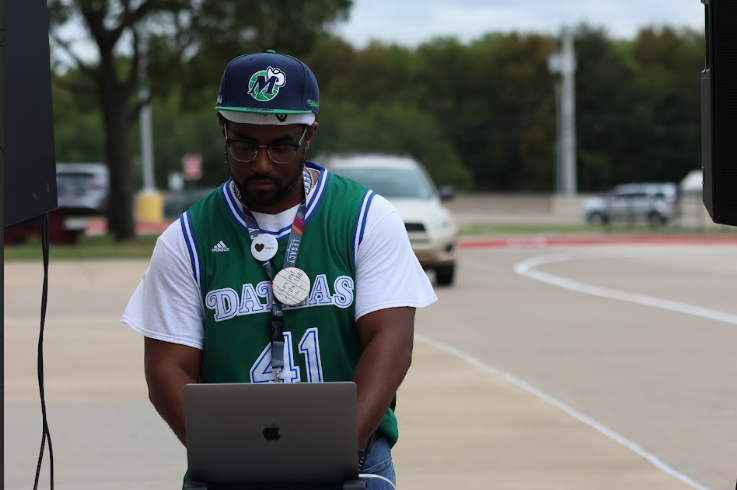 Mr. Alexander decked out in his Wylie Way Day gear DJing by the food trucks. 