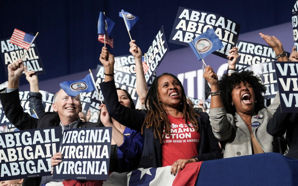 The crowd cheers as Democrat Abigail Spanberger arrives to give her victory speech in the Virginia race for governor, in Richmond, Virginia.  REUTERS/Jay Paul
