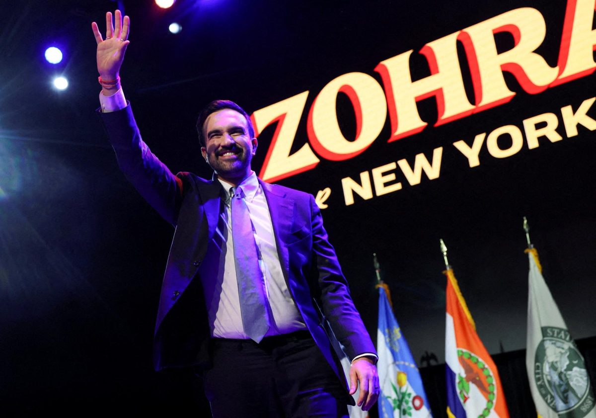 Democratic candidate for New York City mayor Zohran Mamdani waves on stage after winning the New York City Mayoral race, at his election night rally in the Brooklyn borough of New York City, November 4.  REUTERS/Shannon Stapleton