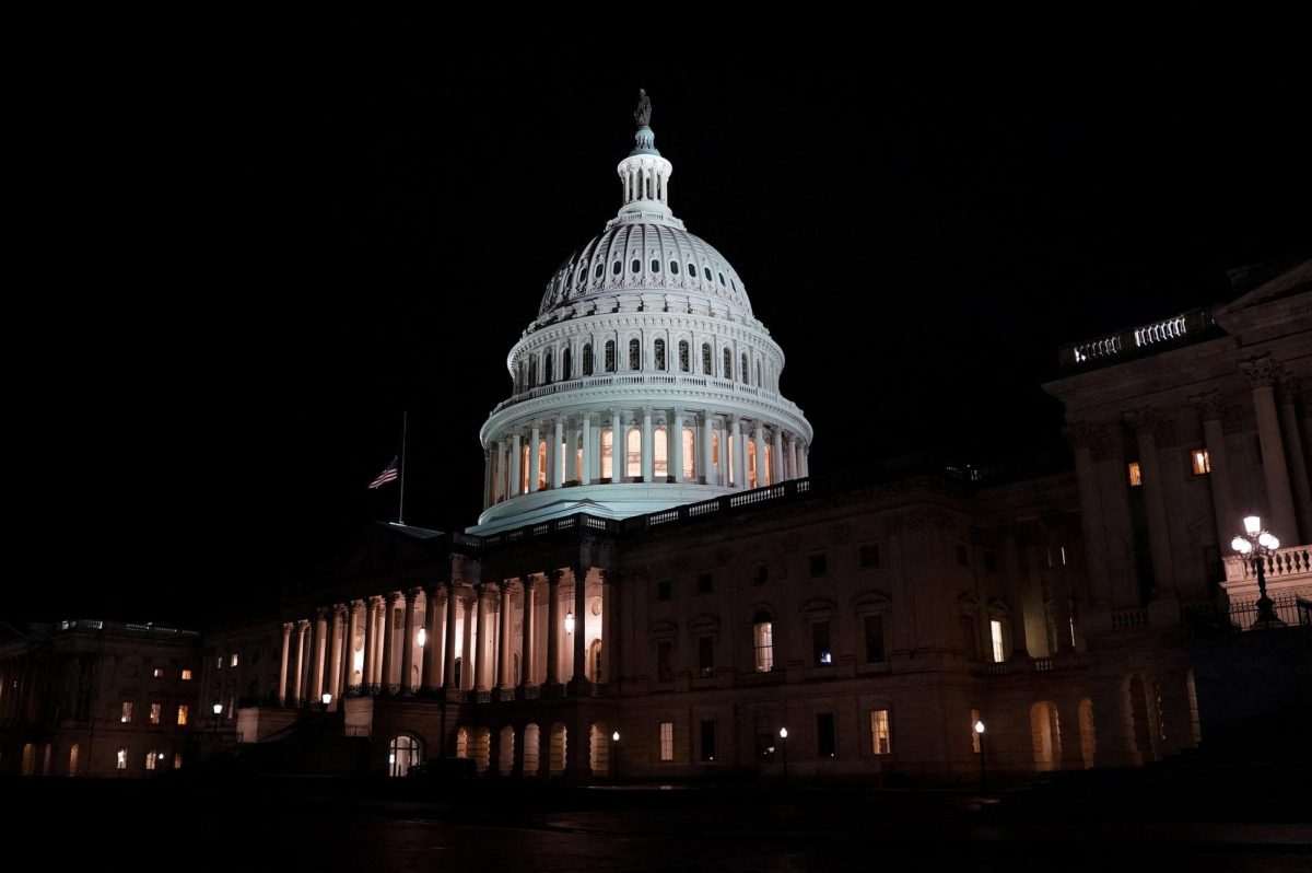 The U.S. Capitol building is illuminated the night the Senate passed a short-term government funding bill, more than a month into the longest U.S. government shutdown, on Capitol Hill in Washington, D.C., U.S., November 10, 2025. REUTERS/Elizabeth Frantz
