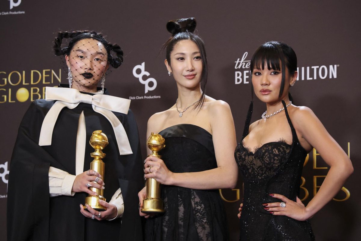 Audrey Nuna, EJAE and Rei Ami pose with the Best Original Song - Motion Picture award for "Golden" from "KPop Demon Hunters" at the 83rd Annual Golden Globes in Beverly Hills, California, U.S., January 11, 2026. REUTERS/Mario Anzuoni