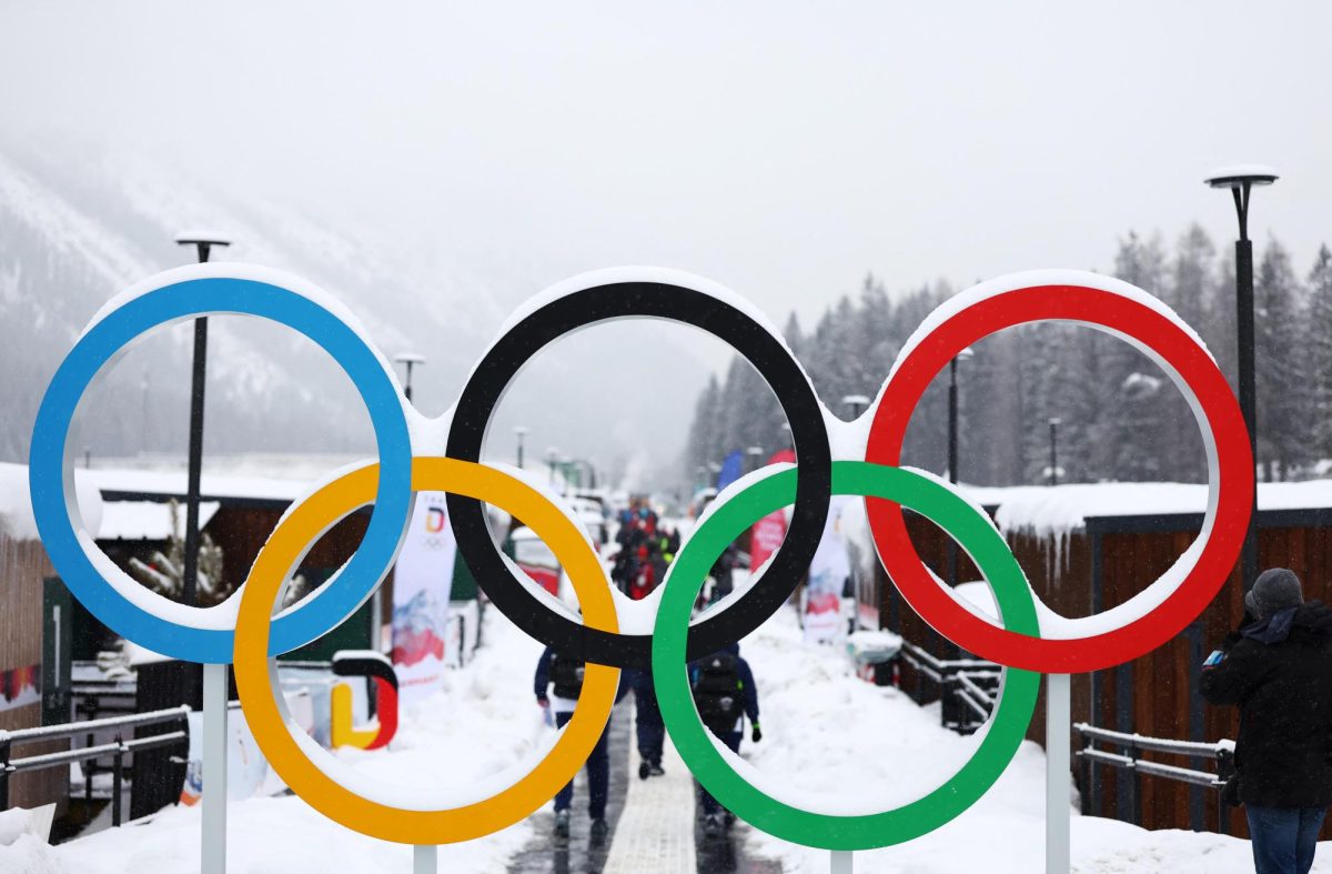 Milano Cortina 2026 Winter Olympics - Press Visit at the Olympic and Paralympic Athletes' Village - Cortina d'Ampezzo, Italy - February 3, 2026 General view of the Olympic rings at the Olympic and Paralympic Athletes' Village REUTERS/Lisi Niesner