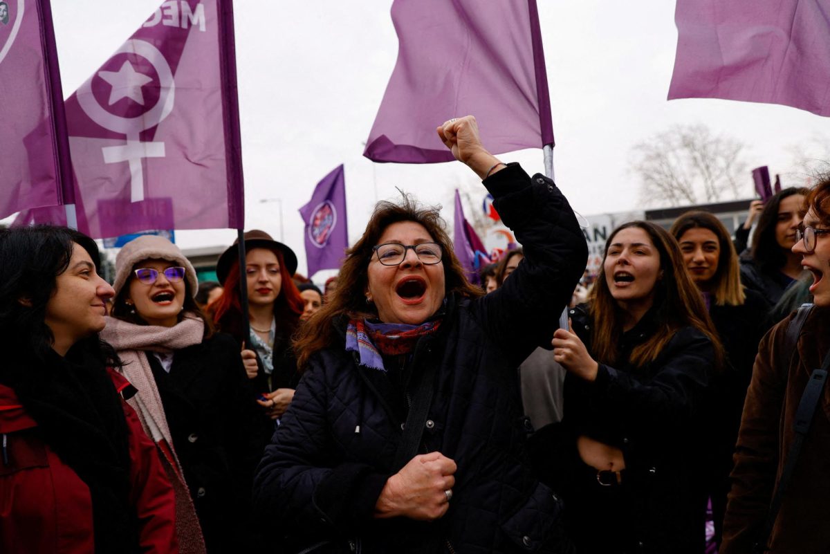 People take part in a demonstration ahead of the International Women's Day, in Istanbul, Turkey, March 5, 2023. 